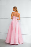 A Line Pink Strapless Floor Length Party Dresses Prom Dresses