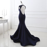 Elegant Mermaid V-Neck Cap Sleeve Pearls Satin Court Train Prom Dress Party Dress WH28248