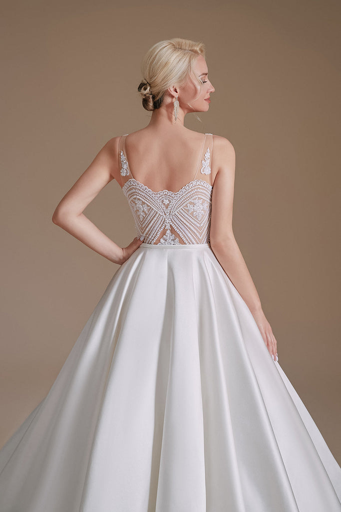 A Line Elegant Sleeveless Stain Long Length Wedding Dresses