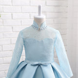 A Line High Neck Long Sleeve Beading Lace Flower Girl Dress WH15816