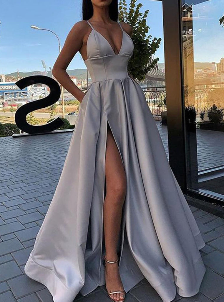 Sexy A Line Sleeveless Long Prom Dresses With High Split PO216