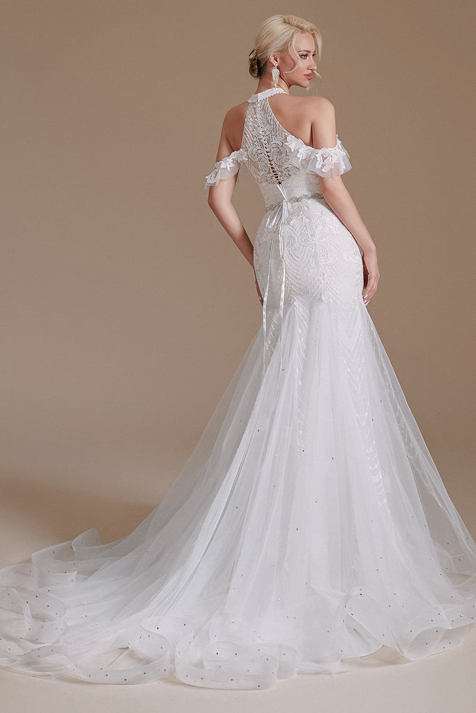Gorgeous Mermaid Lace Off The Shoulder Tulle Wedding Dress