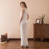 Unique Ivory Tassels Sleeveless Floor length Prom Dress WH20610