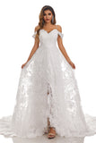 A Line Sleeveless Spaghetti Strap Lace Open Back Chapel Trailing Wedding Dresses