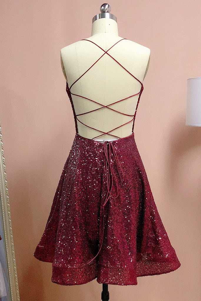 Shining Spaghetti Straps A Line Sequins Short Homecoming Dresses
