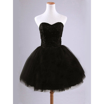 Black Junior Tulle Cheap Sweetheart Strapless Homecoming Dress