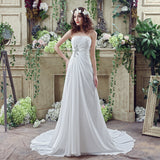 A Line Strapless Sequins Court Train Silk Like Satin Wedding Dress With Pearls WH20242