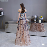 A Line Off The Shoulder Sequins Floor Length Tulle Prom Dress With Belt WH45449