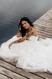 A-line Strapless Tulle Long Wedding Dress with Appliques N103