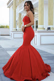 Red Chic Sweetheart Strapless Sleeveless Mermaid Satin Prom Dress