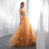 Gorgeous A Line Sleeveless Appliques Lace Sweep Train Prom Dress With Butterflies WH22659