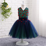 A Line V-Neck Sleeveless Sequins Appliques Tulle Flower Girl Dress WH16811