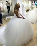 Sparkly Ball Gown Tulle Strapless Ivory Wedding Dress Long Bridal Dress W1155