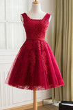 A Line Red Sweetheart Lace Appliques Sleeveless Homecoming Dresses PH606