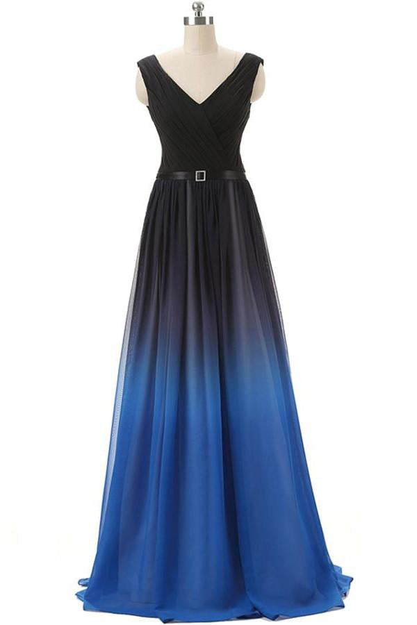 A line Royal Blue Black Gradient Bridesmaid Dresses,Ombre Chiffon Lace up Prom Dresses UK PH341