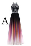 Elegant A-Line Halter Gradient Chiffon Long Ombre Beads Lace up Prom Dresses UK PH363