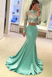 Mermaid Two Pieces High Neck Long Sleeve Lace Prom Dresses