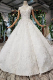 New Arrival Wedding Dresses Cap Sleeves High Neck Ball Gown With Appliques PW794