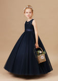 Pretty Sleeveless Stain-Sash Lace Tulle Flower Girl Dresses With Bownot