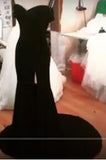 Sexy Leg Slit Long Mermaid Off-the-Shoulder Black Sweetheart Strapless Prom Dresses uk PH180