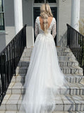 Elegant Mermaid Deep V-neck Appliques Ivory Wedding Dress PD1128
