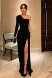 Formal Dresses Black One Shoulder Long Sleeve Long Prom Dresses PD056
