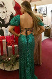 Sparkly Sequin Square Neck Mermaid Long Prom Dress with slit OK2014