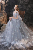 Shiny A Line V-Neck Sequins Tulle Floor Length Prom Dress With Dress Shawl WH26553