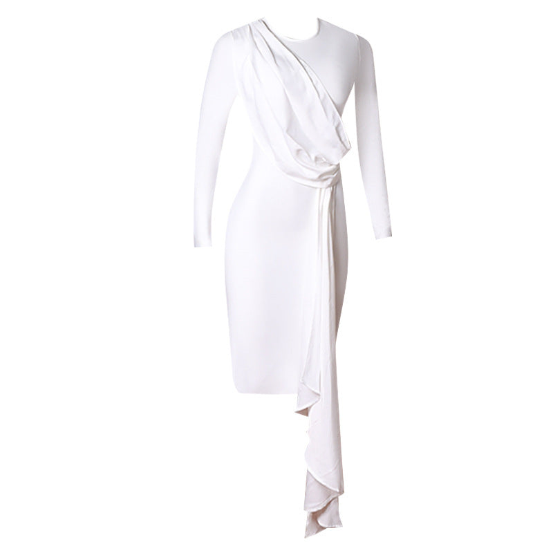 White Long Sleeves Irregular Bandage Homecoming Dresses