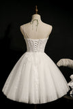 A Line Ivory Spaghetti Straps Beaded Tulle Princess Homecoming Dresses