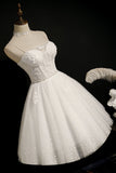 Ivory Spaghetti Straps Beaded Tulle Princess Homecoming Dress