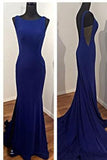 Elegant Blue Mermaid Backless Satin Party Gowns Sexy Prom Gown