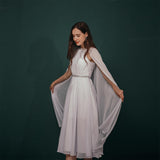 Pretty A Line Bateau Beading Tea Length White Chiffon Short Prom Dresses WH311046