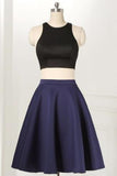 Two Piece Sleeveless Knee-Length Black Homecoming Dress PM475