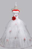 Stunning Ball Gown Strapless Wedding Dress with Embroidery Handmade Flower Lace-up PH450