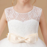 Ivory Multi-layered Tulle Ruffled Satin Flower Girl Dresses With Champagne Bow Front and Back