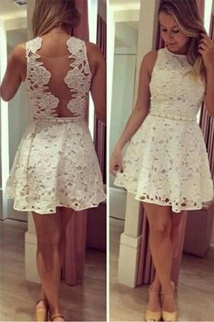 A Line Sleeveless Lace Short Homecoming Dress PM440