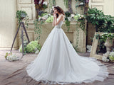 Ball Gown Strapless Beading Organza Court Train Wedding Dress With Crystals WH30263