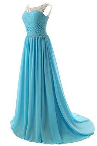 Beaded Straps Bridesmaid Long Prom Dresses with Sparkling Embellished Waist