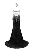 Luxury Halter Neck Crystal Mermaid Long Prom Dresses Evening Party Gown