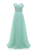 Gorgeous Classy Sweetheart A-line Strapless Chiffon Crystal Floor-Length Long Party Dresses