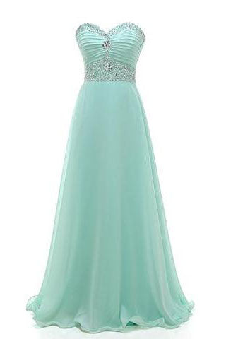 Gorgeous Sweetheart A Line Strapless Chiffon Crystal Floor-Length Long Prom Dresses