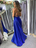 Fashion A Line High Slit Long Prom Dress Evening Gowns