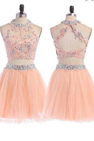 Peach Two Pieces Short Homecoming Dress