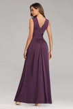 Simple Deep Purple V-Neck Straps Prom Dresses Bridesmaid Dresses XU90803