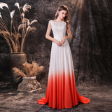 A Line Sleeveless Ombre Silk Like Satin Sweep Train Party Dress WH24451A