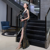 Gorgeous Mermaid V-Neck Sleeveless Tassels Split Sequins Floor Length Prom Dress Party Dress WH24444
