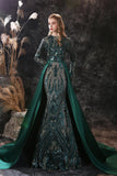 Mermaid Long Sleeve Sequins Tulle Court Train Prom Dresses Party Dresses WH31557