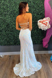 Mermaid Sweetheart White Lace Sequins Long Prom Dress N124