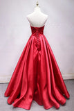 Sweetheart Red Satin Lace Up Long Prom Dress with Bowknot P1243